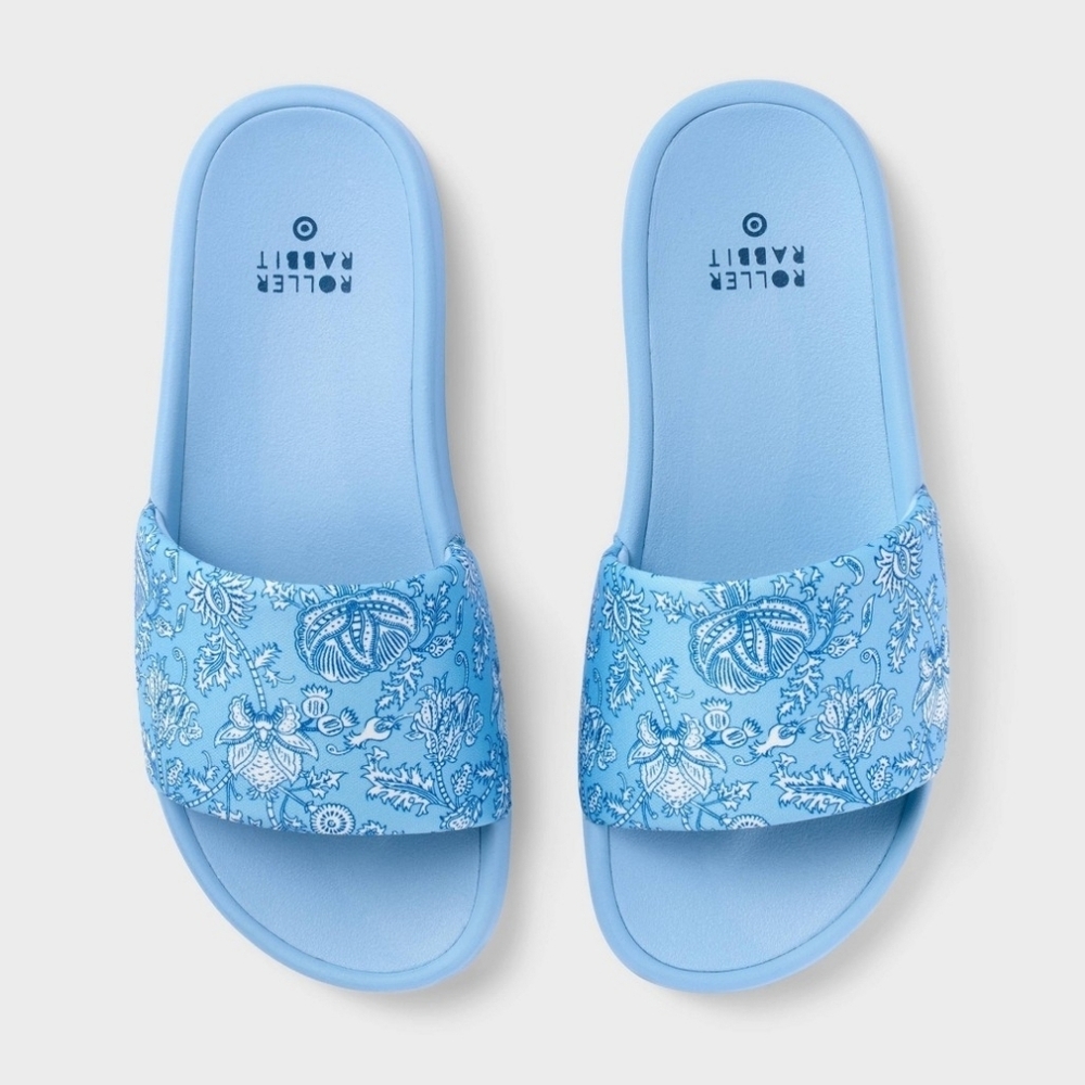 Roller Rabbit X Target Adult Floral Vines Slide Sandals Blue 11/12 NWT